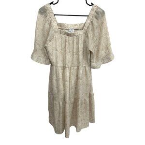 Naif Beige Floral Patterned Short Sleeve Tiered Babydoll Dress Sz S Coquette
